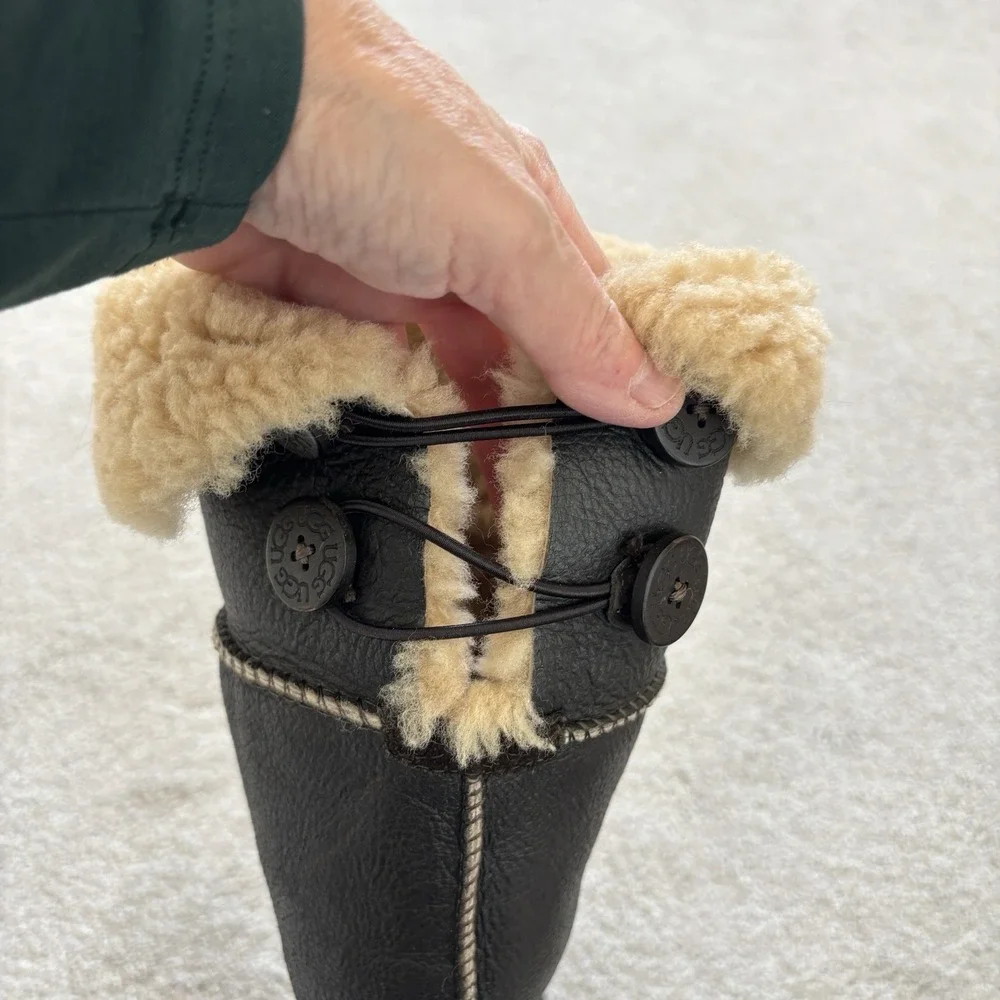 UGG Bailey Button Over the Knee Boots Bomber Brown‎ Leather Eva Shearling Size 7